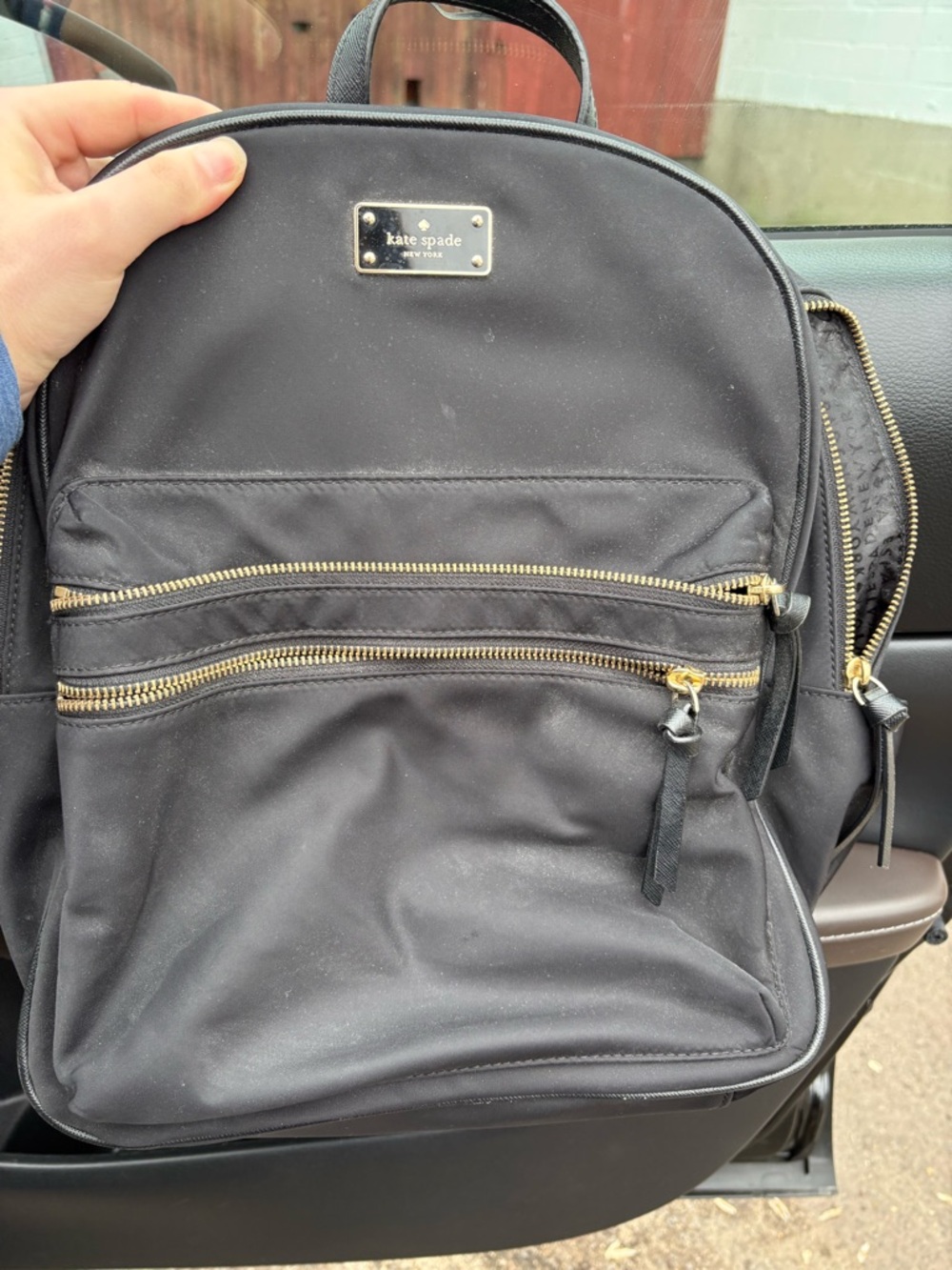 kate spade Black Nylon Backpack with Gold Hardware